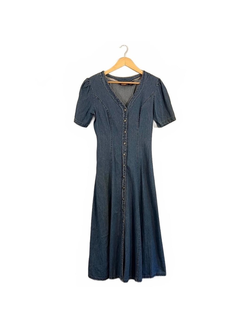 Vintage 90’s Denim Lace up Back Heart Button Up Midi Dress Western Cottagecore